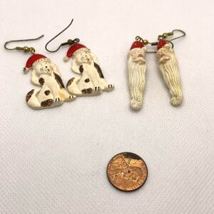Vintage Christmas Dog and Santa Earrings‎